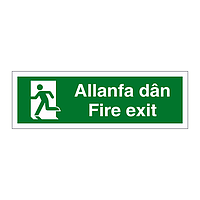 Fire exit running man left English/Welsh sign