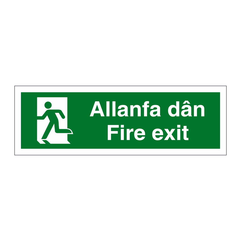 Fire exit running man left English/Welsh sign