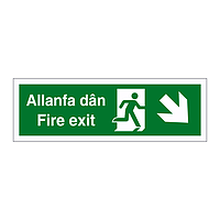 Fire exit arrow down right English/Welsh sign