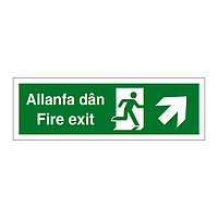 Fire exit arrow up right English/Welsh sign
