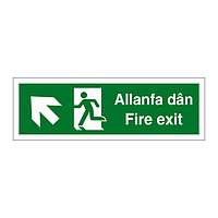 Fire exit arrow up left English/Welsh sign
