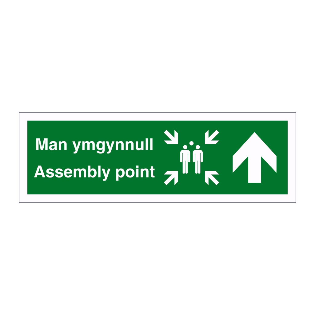 Assembly point arrow up English/Welsh sign