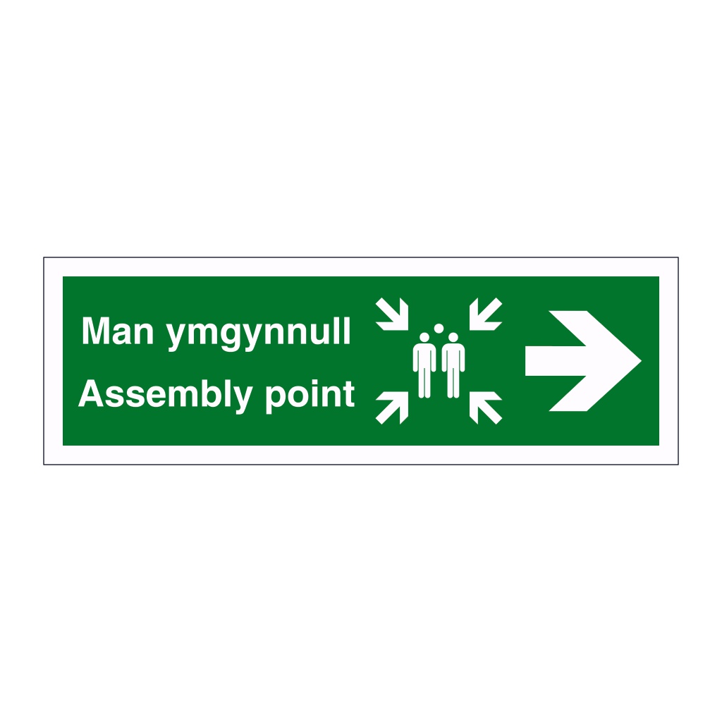 Assembly point arrow right English/Welsh sign