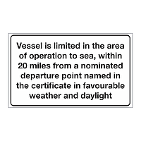 Cat 5 - Up to 20 miles from a nominated departure point, in favourable weather & daylight sign (Marine sign)