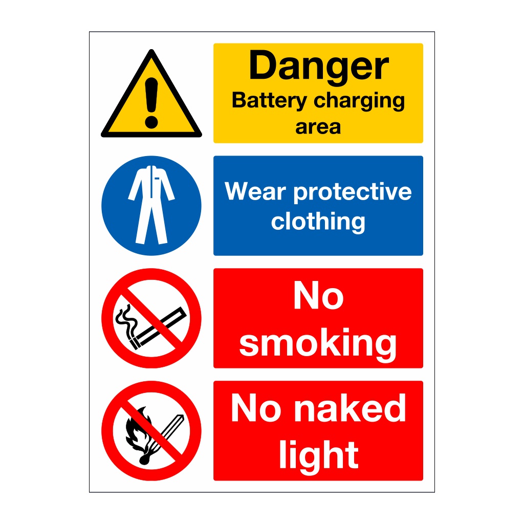 Danger Battery Charging area multi-message sign | British Safety Signs