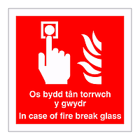 In case of fire break glass English/Welsh sign