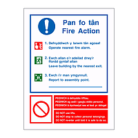 Fire action with assembly point details English/Welsh sign