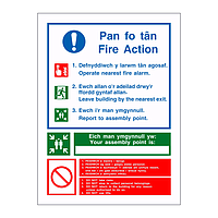 Fire action with assembly point English/Welsh sign