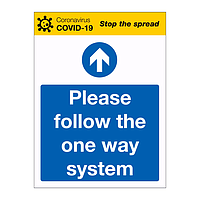 Please follow the one way system Covid-19 sign