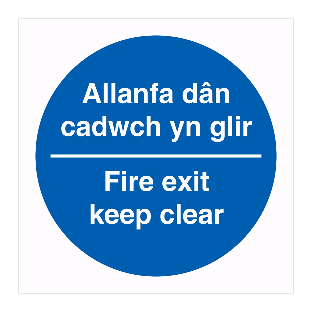 Fire exit keep clear English/Welsh sign