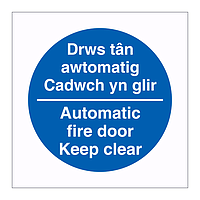 Automatic fire door Keep clear English/Welsh sign