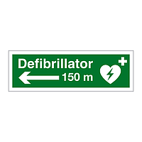 Defibrillator arrow 150m left sign