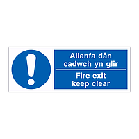 Fire exit keep clear English/Welsh sign