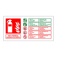 Wet chemical fire extinguisher identification English/Polish sign
