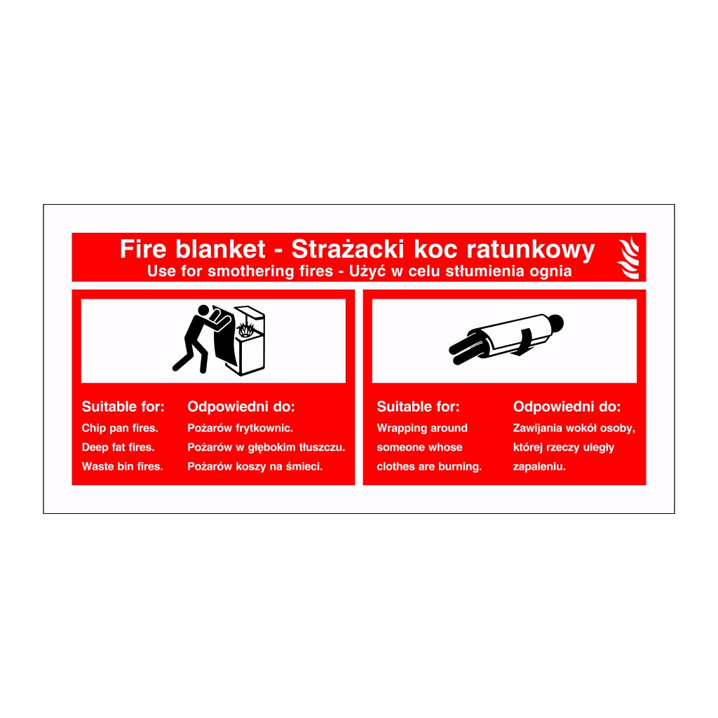 Fire blanket identification English/Polish sign