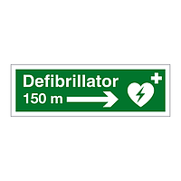 Defibrillator arrow 150m right sign
