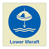 Lower liferaft to the water with text 2019 (Marine Sign)