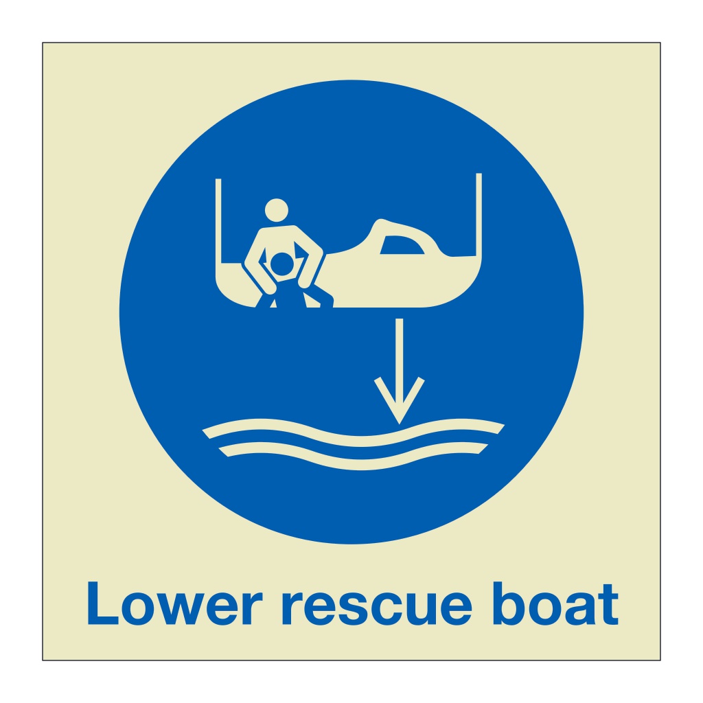 Lower rescue boat to the water with text 2019 (Marine Sign)