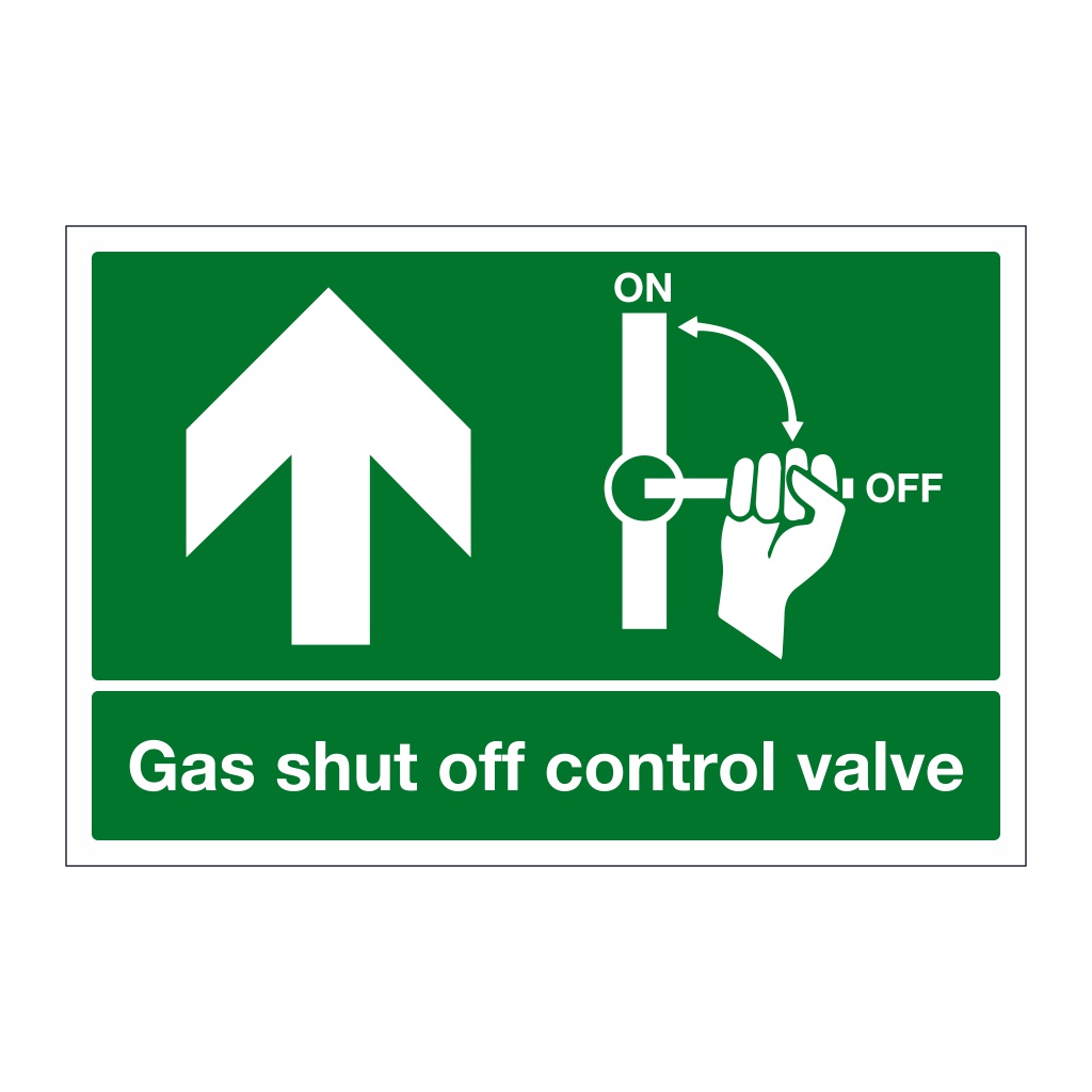 Gas shut off control valve with up arrow sign