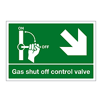 Gas shut off control valve with down right arrow sign