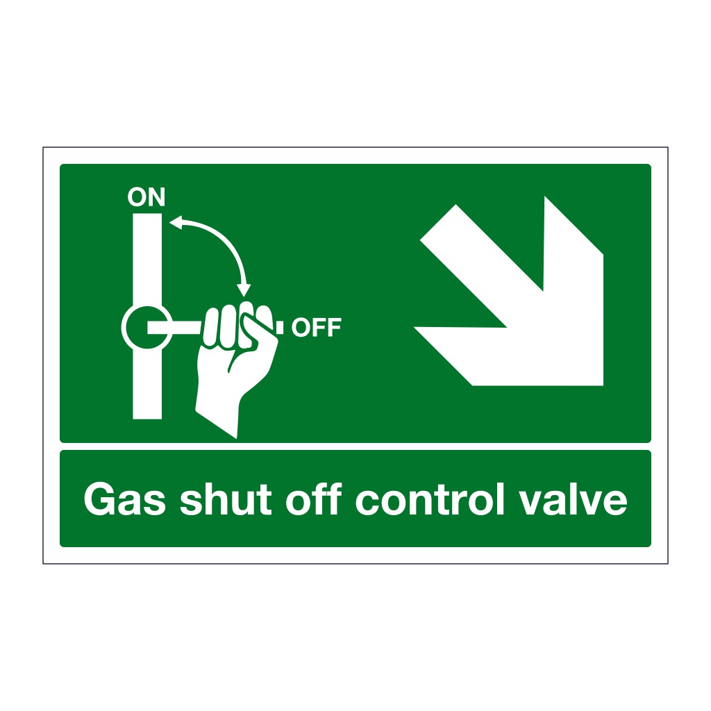 Gas shut off control valve with down right arrow sign