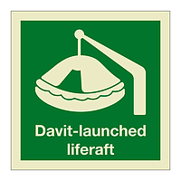 Davit launched liferaft with text 2019 (Marine Sign)