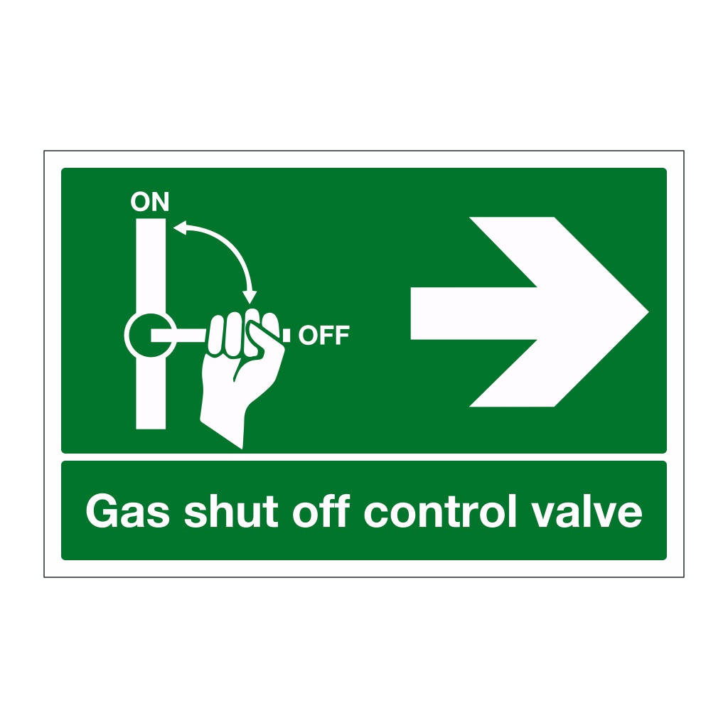 Gas shut off control valve with right arrow sign |British Safety Signs