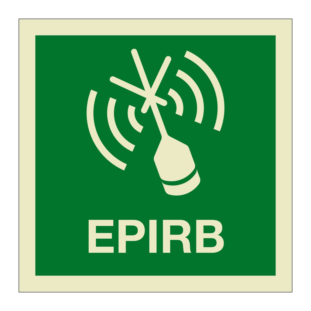 Emergency position indicating radio beacon EPIRB with text (Marine Sign ...