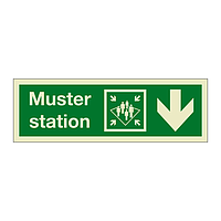 Muster station with down directional arrow 2019 (Marine Sign)