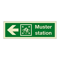Muster station with left directional arrow 2019 (Marine Sign)