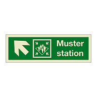 Muster station with up left directional arrow 2019 (Marine Sign)