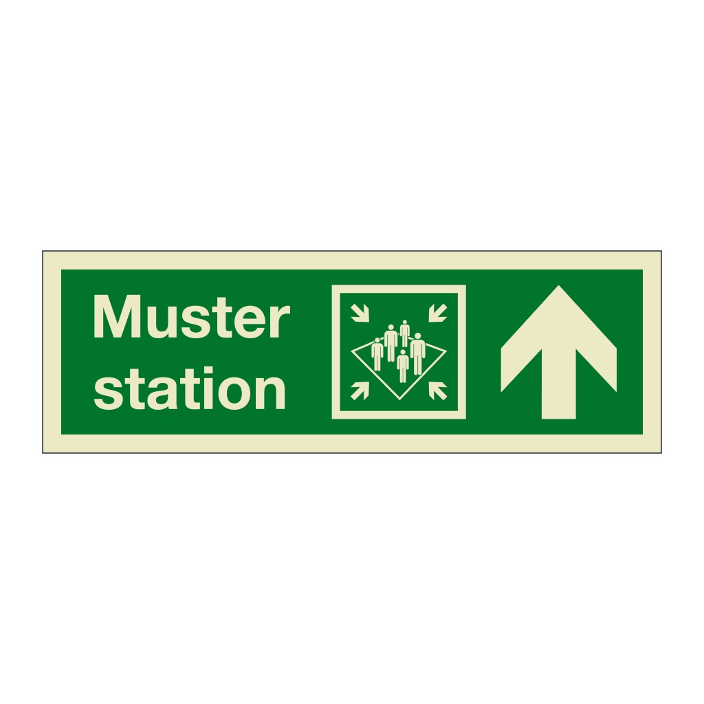 Muster station with up directional arrow 2019 (Marine Sign)