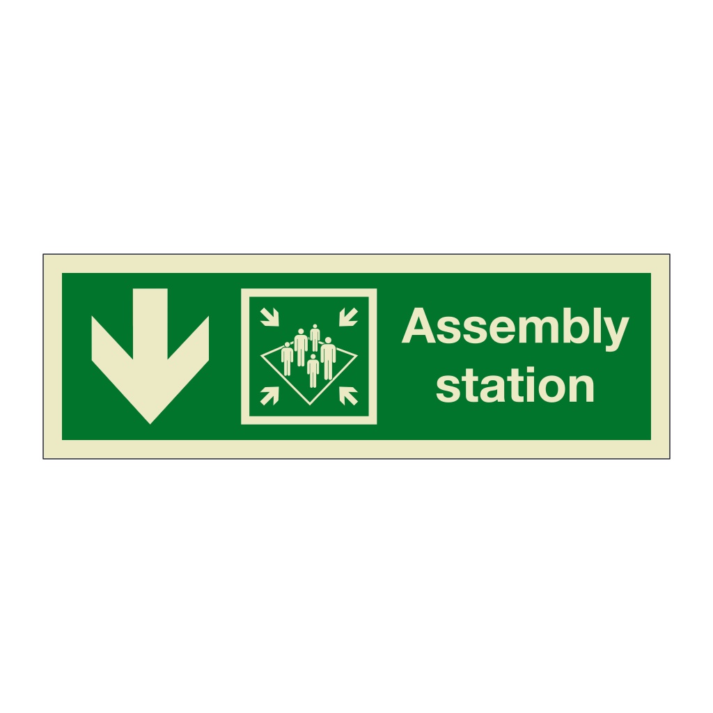 Assembly station with down directional arrow 2019 (Marine Sign)