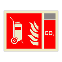 Wheeled fire extinguisher with CO2 Identification (Marine Sign)