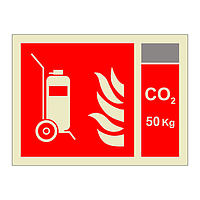 Wheeled fire extinguisher with 50kg CO2 Identification (Marine Sign)