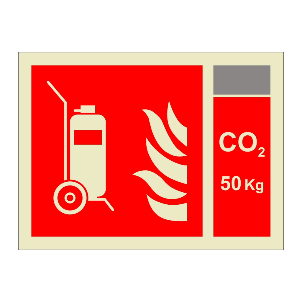 Wheeled fire extinguisher with 50kg CO2 Identification (Marine Sign)