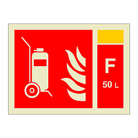 Wheeled fire extinguisher with 50L Foam Identification (Marine Sign)