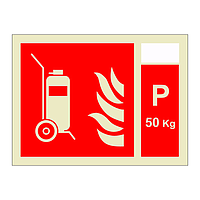 Wheeled fire extinguisher with 50kg Powder Identification (Marine Sign)