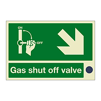 Gas shut off control valve with down right arrow sign with hole