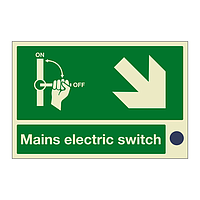 Mains electric switch with down right arrow sign with hole