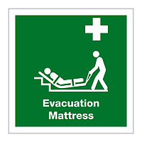 Evacuation mattress with text sign