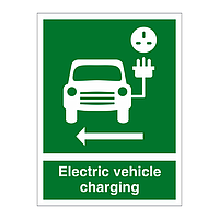 Electric vehicle charging car symbol & arrow left sign