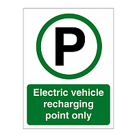 Electric vehicle recharging point only sign