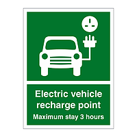 Electric vehicle recharge point 3 hours sign