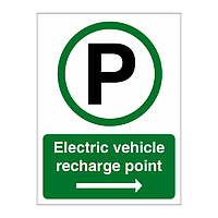 Electric vehicle recharge point & arrow right sign