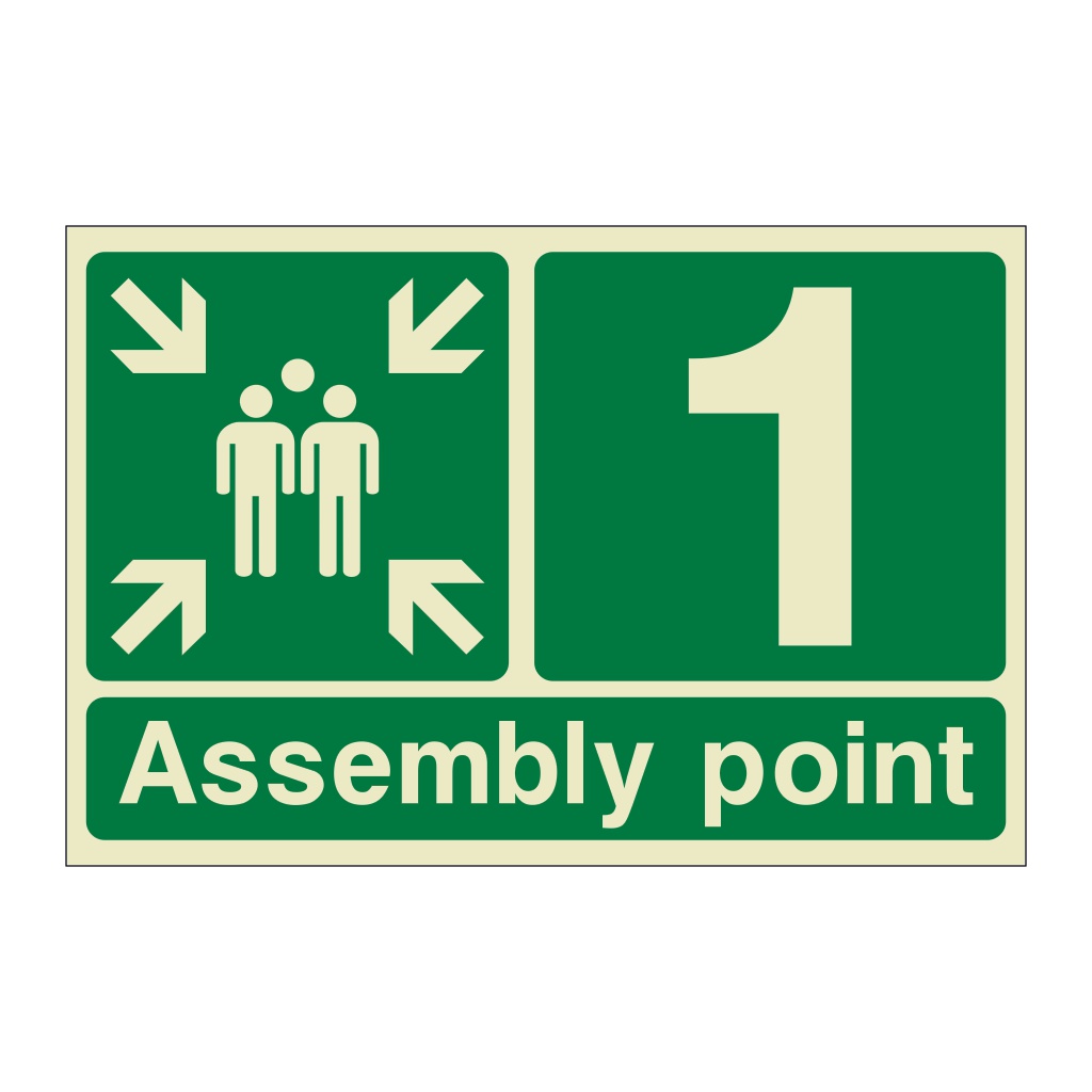 Assembly Point 1 with arrows sign | British Safety Signs