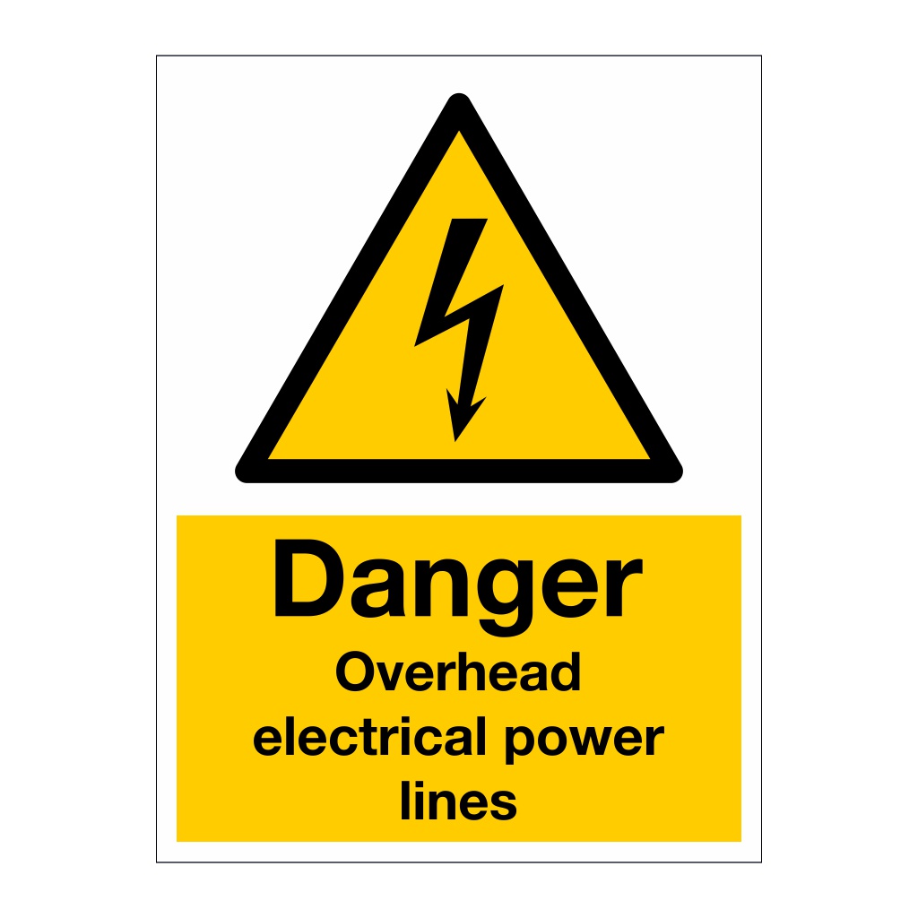 Danger Overhead electrical power lines sign