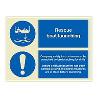 Rescue boat launching instruction sign
