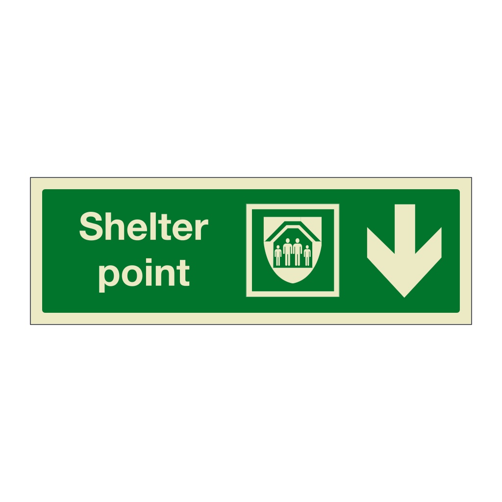 Shelter point with down directional arrow (Marine Sign)