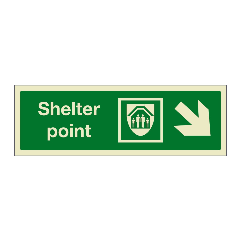 Shelter point with down right directional arrow (Marine Sign)